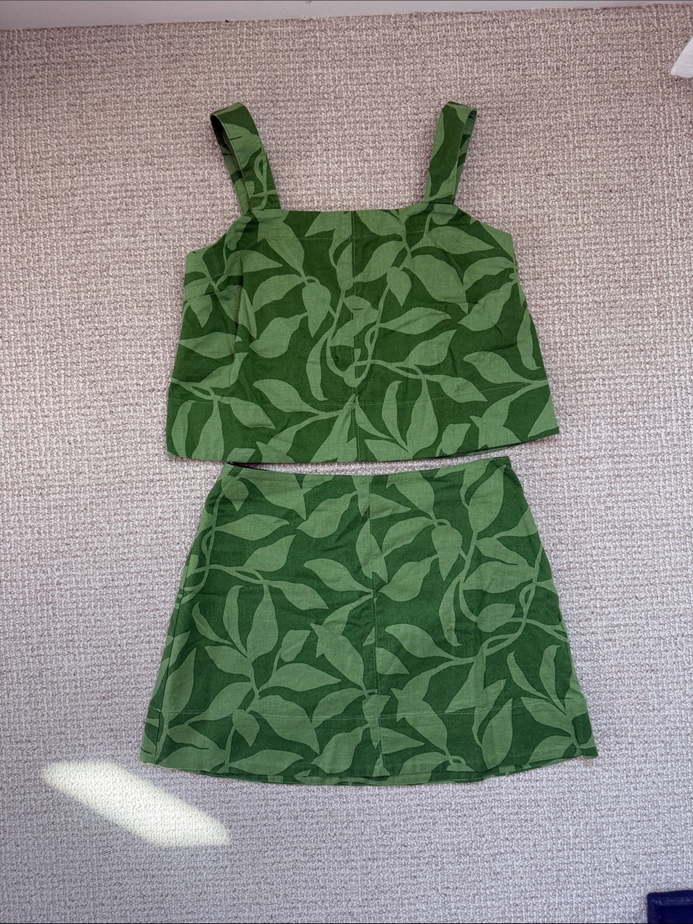 Banana Republic Green Leaf Linen-Blend Crop Top & Skirt Set